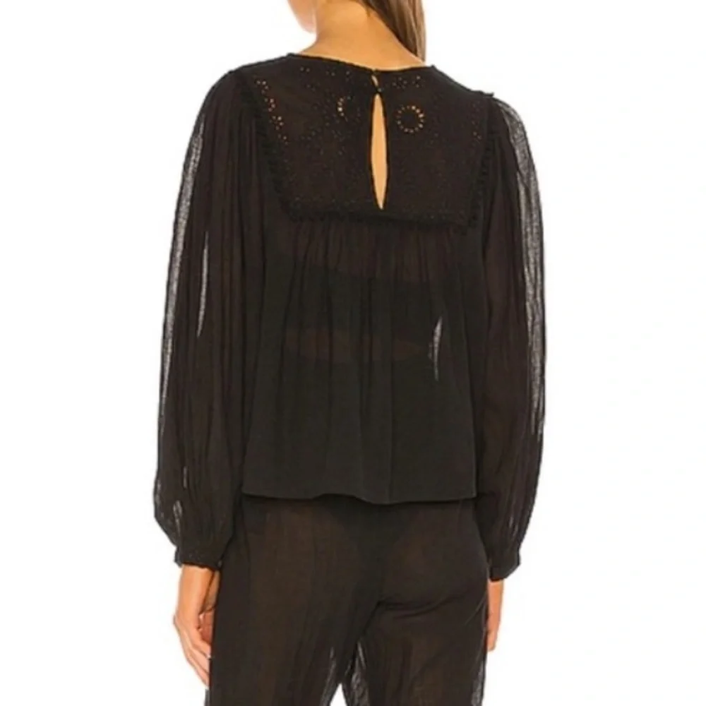 Free People Top Women Small Shirt Blouse Black Semi Sheer Valencia Babydoll E